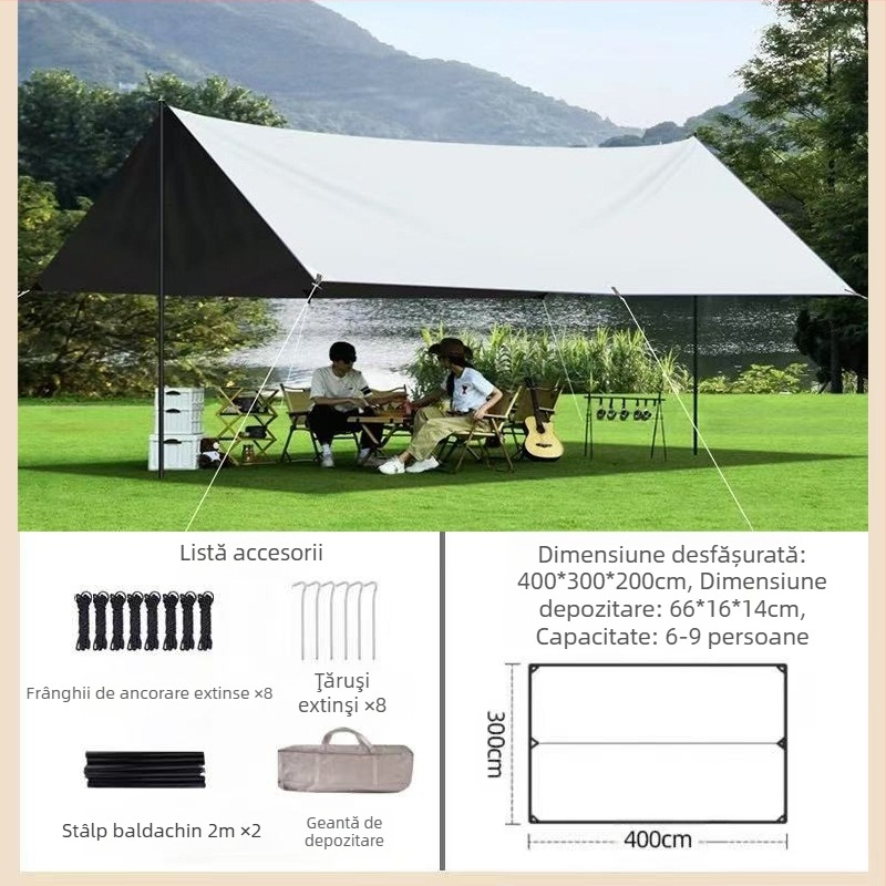 Copertină de cauciuc neagră, pentru cort în aer liber, protecție solară, pânză de protecție solară, îngroșată, impermeabilă, pânză Oxford, camping, 6-20 de persoane, pânză de copertină multifuncțională