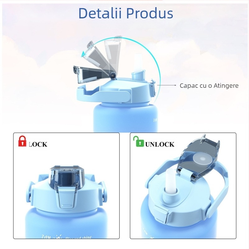 Set de trei căni, cană de apă din plastic cu gradient de culori, sticlă de apă sport, capac pop-up, set de căni curcubeu, portabilă, etanșă