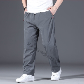 Pantaloni de mătase de gheață pentru bărbați, pantaloni sport drepți, largi, de primăvară și de vară, noi, elastici, cu talie elastică, plus, mărime mare, pantaloni de mătase de gheață