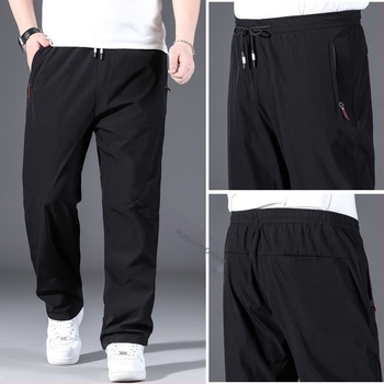 Pantaloni de mătase de gheață pentru bărbați, pantaloni sport drepți, largi, de primăvară și de vară, noi, elastici, cu talie elastică, plus, mărime mare, pantaloni de mătase de gheață