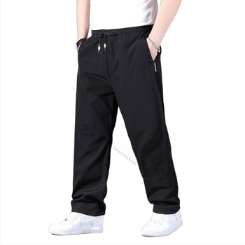 Pantaloni de mătase de gheață pentru bărbați, pantaloni sport drepți, largi, de primăvară și de vară, noi, elastici, cu talie elastică, plus, mărime mare, pantaloni de mătase de gheață