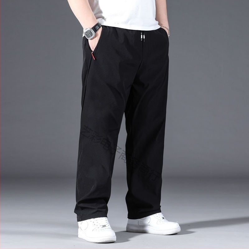 Pantaloni de mătase de gheață pentru bărbați, pantaloni sport drepți, largi, de primăvară și de vară, noi, elastici, cu talie elastică, plus, mărime mare, pantaloni de mătase de gheață