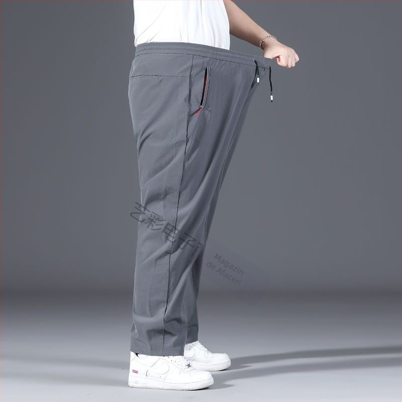Pantaloni de mătase de gheață pentru bărbați, pantaloni sport drepți, largi, de primăvară și de vară, noi, elastici, cu talie elastică, plus, mărime mare, pantaloni de mătase de gheață