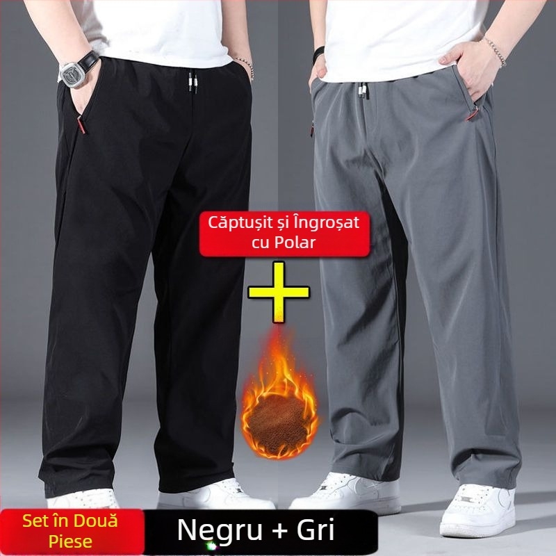 Pantaloni de mătase de gheață pentru bărbați, pantaloni sport drepți, largi, de primăvară și de vară, noi, elastici, cu talie elastică, plus, mărime mare, pantaloni de mătase de gheață