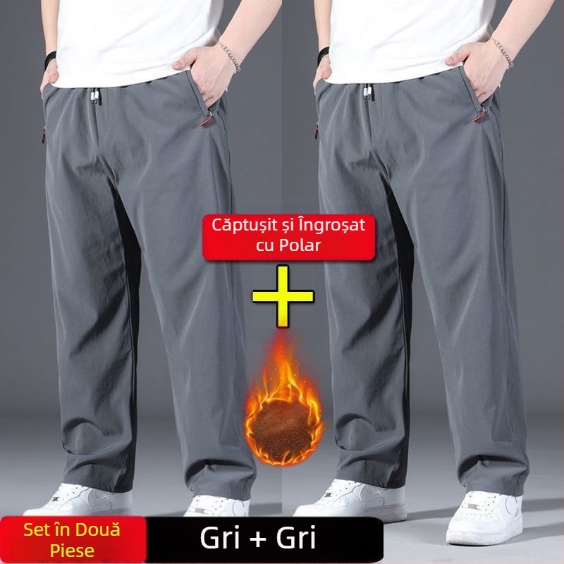 Pantaloni de mătase de gheață pentru bărbați, pantaloni sport drepți, largi, de primăvară și de vară, noi, elastici, cu talie elastică, plus, mărime mare, pantaloni de mătase de gheață