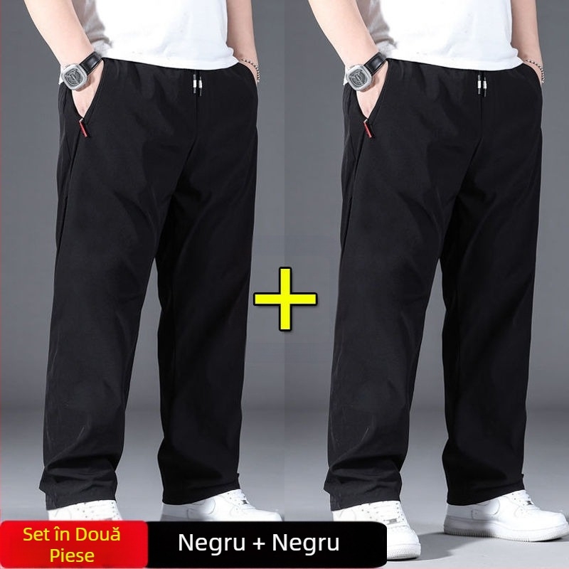 Pantaloni de mătase de gheață pentru bărbați, pantaloni sport drepți, largi, de primăvară și de vară, noi, elastici, cu talie elastică, plus, mărime mare, pantaloni de mătase de gheață