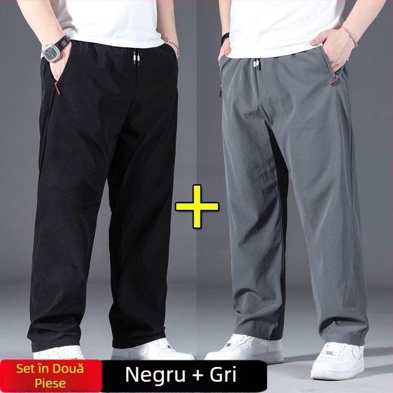 Pantaloni de mătase de gheață pentru bărbați, pantaloni sport drepți, largi, de primăvară și de vară, noi, elastici, cu talie elastică, plus, mărime mare, pantaloni de mătase de gheață