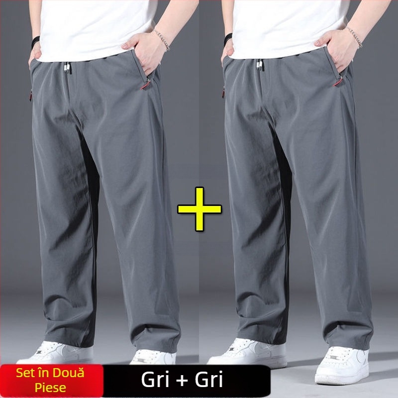 Pantaloni de mătase de gheață pentru bărbați, pantaloni sport drepți, largi, de primăvară și de vară, noi, elastici, cu talie elastică, plus, mărime mare, pantaloni de mătase de gheață