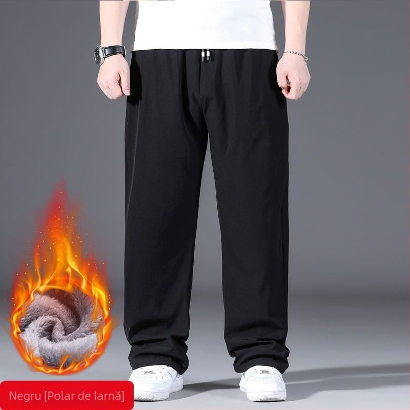 Pantaloni de mătase de gheață pentru bărbați, pantaloni sport drepți, largi, de primăvară și de vară, noi, elastici, cu talie elastică, plus, mărime mare, pantaloni de mătase de gheață