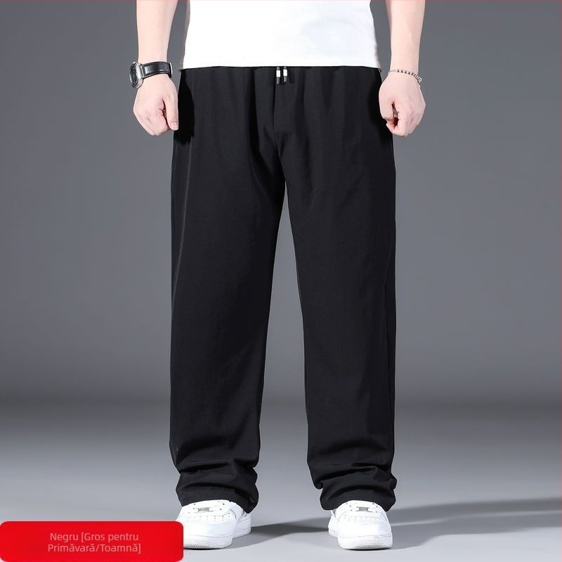 Pantaloni de mătase de gheață pentru bărbați, pantaloni sport drepți, largi, de primăvară și de vară, noi, elastici, cu talie elastică, plus, mărime mare, pantaloni de mătase de gheață