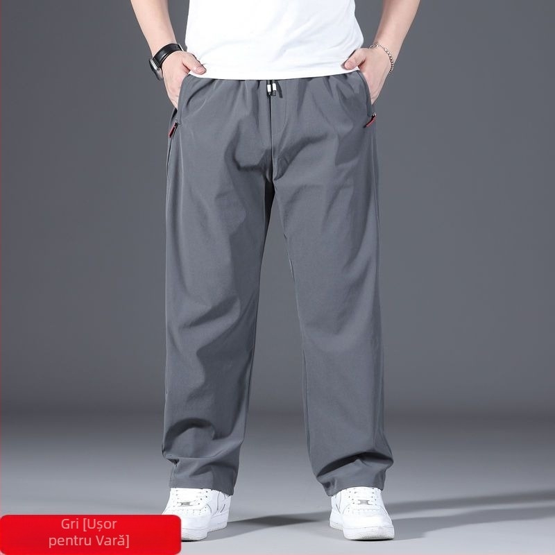 Pantaloni de mătase de gheață pentru bărbați, pantaloni sport drepți, largi, de primăvară și de vară, noi, elastici, cu talie elastică, plus, mărime mare, pantaloni de mătase de gheață