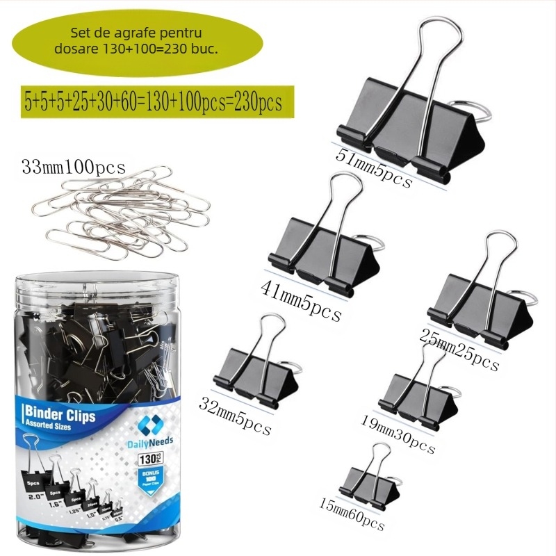 Clemă metalică pentru bilețel, vânzare transfrontalieră, combinație de costume, papetărie, culoare, coadă lungă, clemă neagră, coadă de rândunică, clemă metalică pentru legare, clemă de hârtie de testare