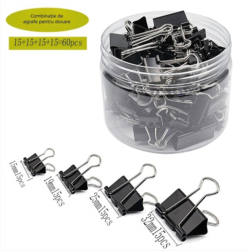 Clemă metalică pentru bilețel, vânzare transfrontalieră, combinație de costume, papetărie, culoare, coadă lungă, clemă neagră, coadă de rândunică, clemă metalică pentru legare, clemă de hârtie de testare