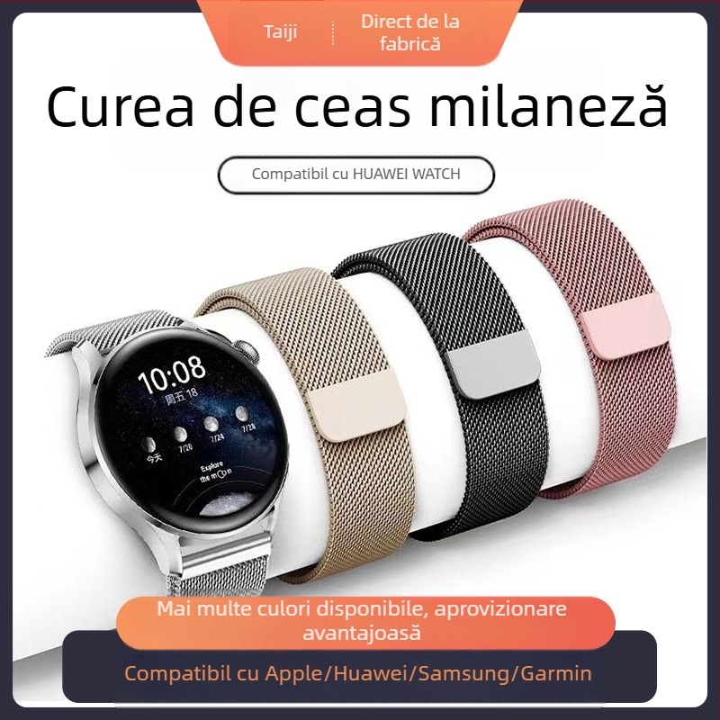 Curea de ceas Milanese magnetică GT6 din oțel inoxidabil 22 mm, potrivită pentru Huawei Watch 54 Samsung Xiaomi S4 Garmin