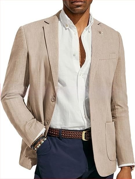 Costum de lină casual de afaceri pentru bărbați Amazon, cu un singur top, slim fit, pentru nuntă pe plajă, bal, banchet, jachetă simplă