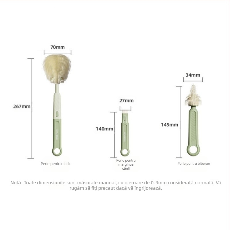 Perie de curățare a mamelonului din silicon pentru nou-născuți, perie mică pentru curățarea biberonului, costum de perie