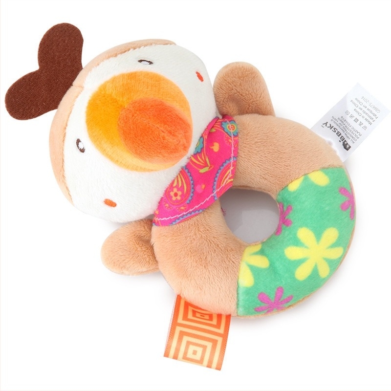 Bbsky drăguț desen animat animal zornăitoare mână rotundă bebeluși zornăitoare mână jucărie de pluș antrenament senzorial