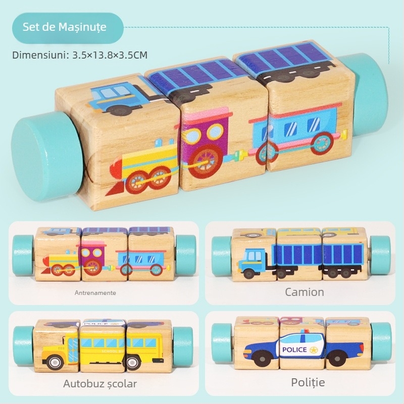 Puzzle rotativ din lemn pentru copii, blocuri de construcție tridimensionale, grădiniță, coordonare mână-ochi, jucării educative pentru antrenament, animale, jucării pentru grădiniță