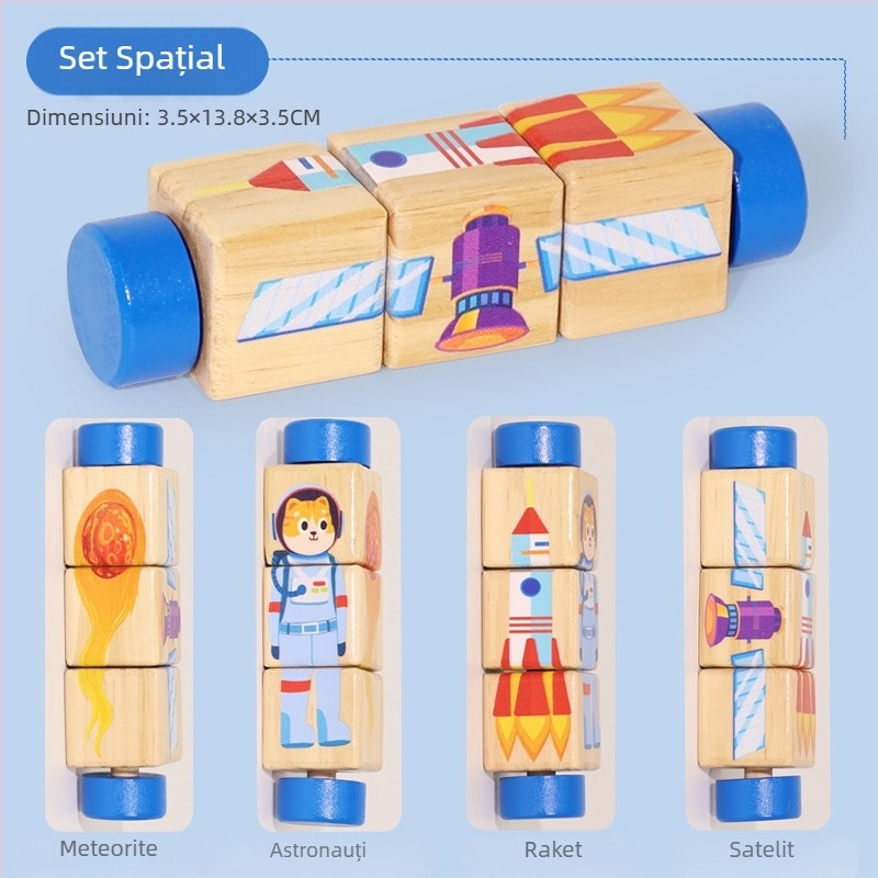 Puzzle rotativ din lemn pentru copii, blocuri de construcție tridimensionale, grădiniță, coordonare mână-ochi, jucării educative pentru antrenament, animale, jucării pentru grădiniță