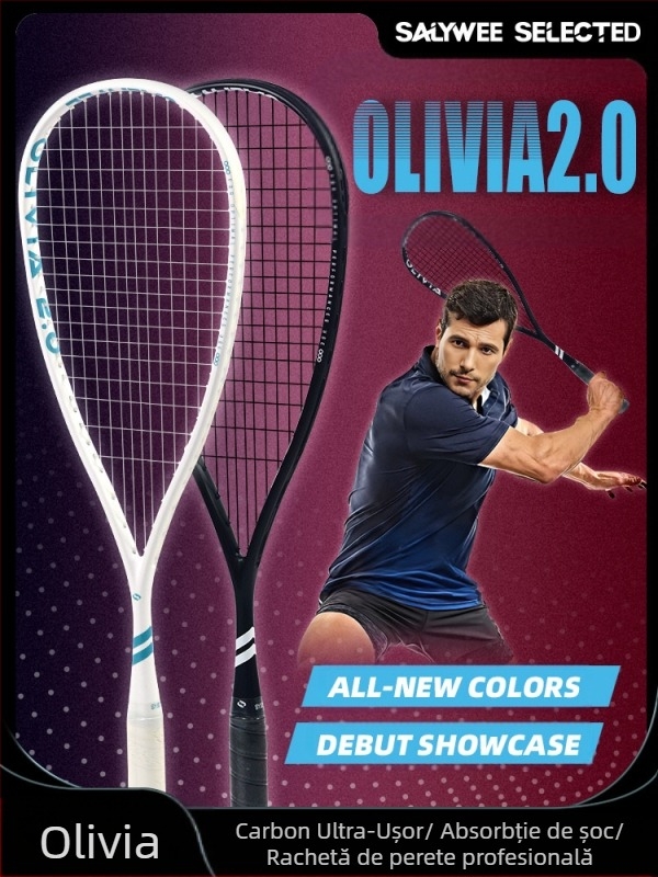 Rachetă de squash sportivă profesională Salywee, complet din carbon, Olivia 2.0, integrată, ultra-ușoară, 155±5g