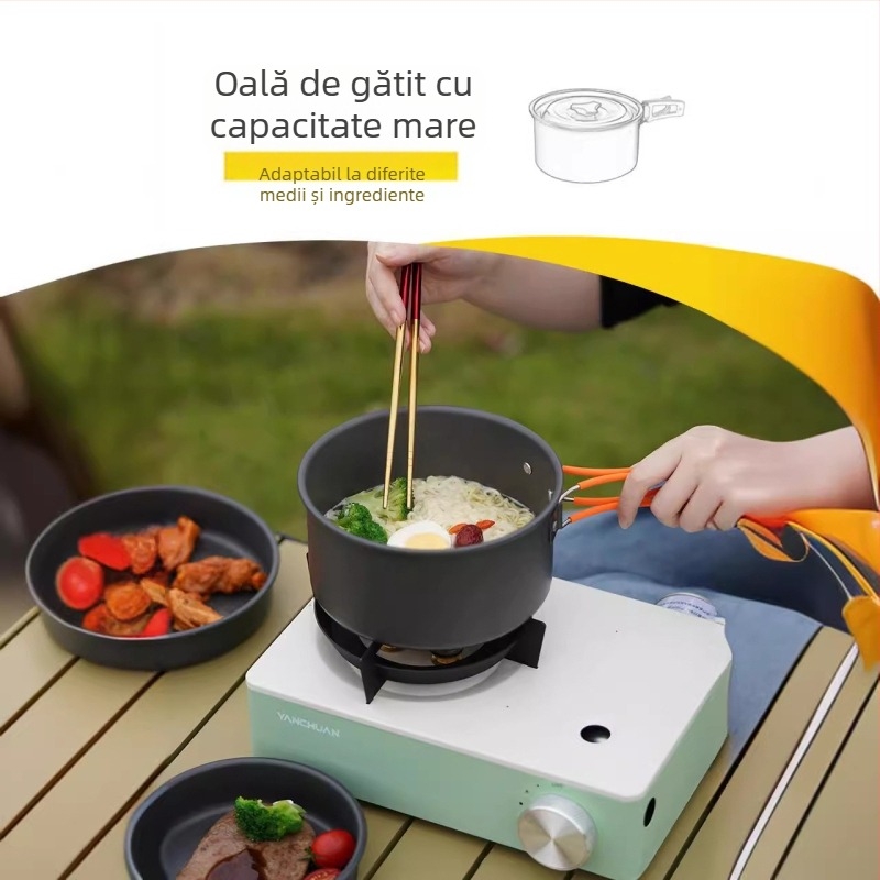 Furnizare transfrontalieră de articole de gătit pentru camping, fierbător pentru apă clocotită, articole de masă portabile pentru camping, set de oale, tigaie, echipamente pentru gătit oale