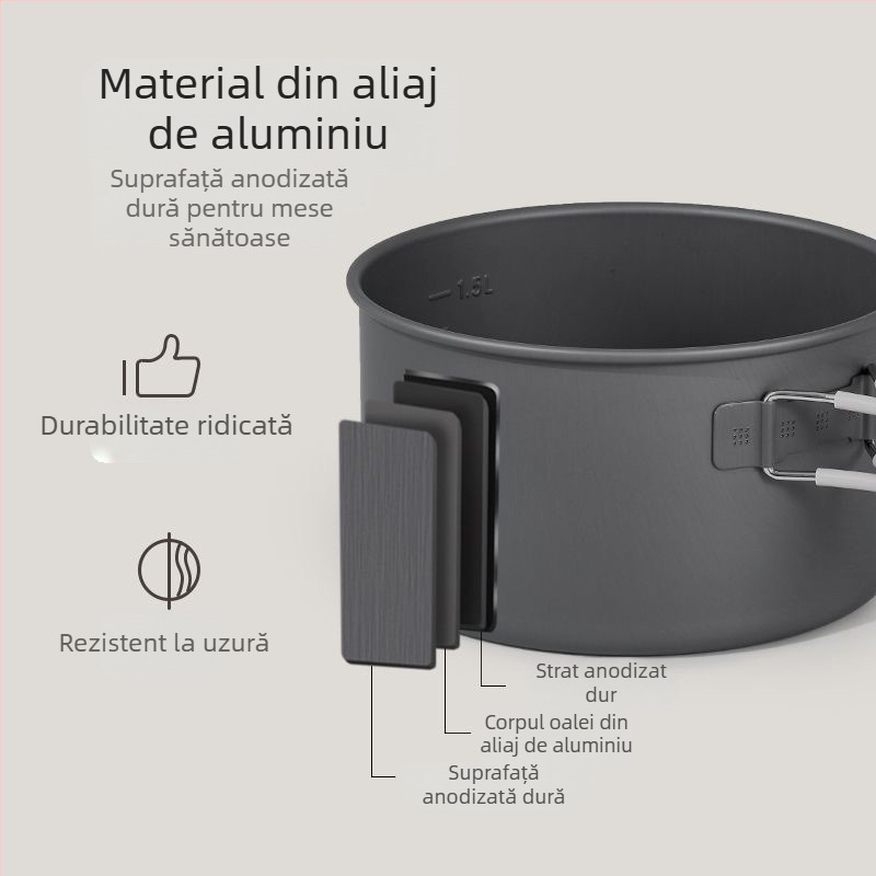 Furnizare transfrontalieră de articole de gătit pentru camping, fierbător pentru apă clocotită, articole de masă portabile pentru camping, set de oale, tigaie, echipamente pentru gătit oale