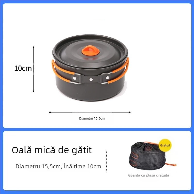 Furnizare transfrontalieră de articole de gătit pentru camping, fierbător pentru apă clocotită, articole de masă portabile pentru camping, set de oale, tigaie, echipamente pentru gătit oale