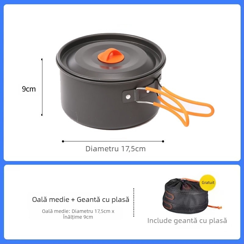 Furnizare transfrontalieră de articole de gătit pentru camping, fierbător pentru apă clocotită, articole de masă portabile pentru camping, set de oale, tigaie, echipamente pentru gătit oale