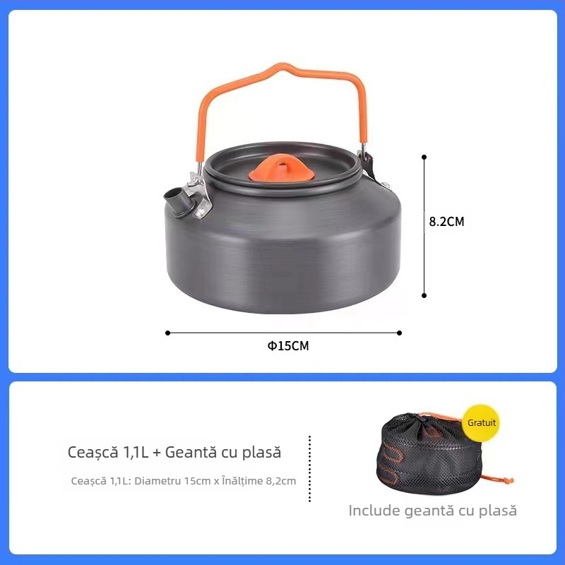Furnizare transfrontalieră de articole de gătit pentru camping, fierbător pentru apă clocotită, articole de masă portabile pentru camping, set de oale, tigaie, echipamente pentru gătit oale