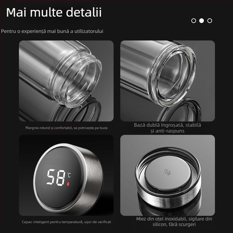 În stoc, cană de apă inteligentă, cană de sticlă dublă, cană de ceai pentru bărbați, transparentă, cu afișaj cald, separarea apei de ceai, cană de apă izolatoare