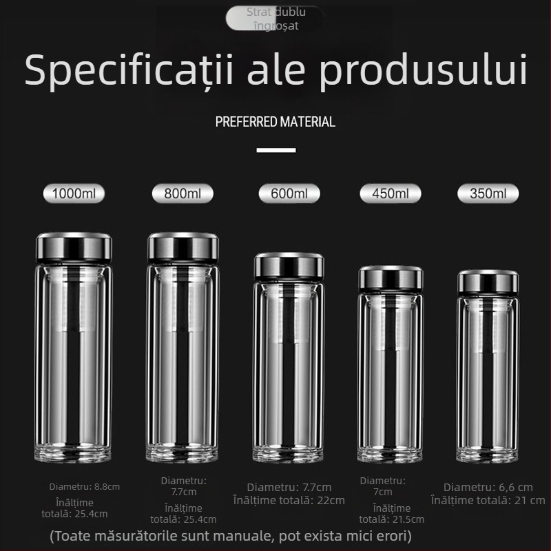 În stoc, cană de apă inteligentă, cană de sticlă dublă, cană de ceai pentru bărbați, transparentă, cu afișaj cald, separarea apei de ceai, cană de apă izolatoare