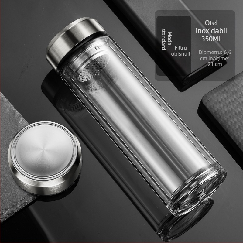 În stoc, cană de apă inteligentă, cană de sticlă dublă, cană de ceai pentru bărbați, transparentă, cu afișaj cald, separarea apei de ceai, cană de apă izolatoare