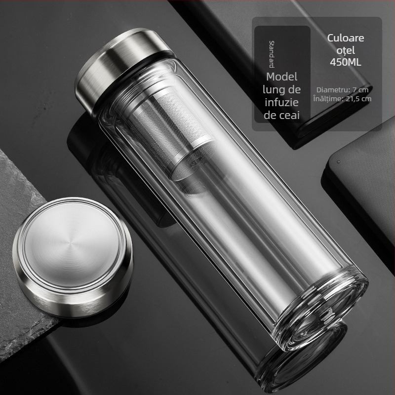 În stoc, cană de apă inteligentă, cană de sticlă dublă, cană de ceai pentru bărbați, transparentă, cu afișaj cald, separarea apei de ceai, cană de apă izolatoare