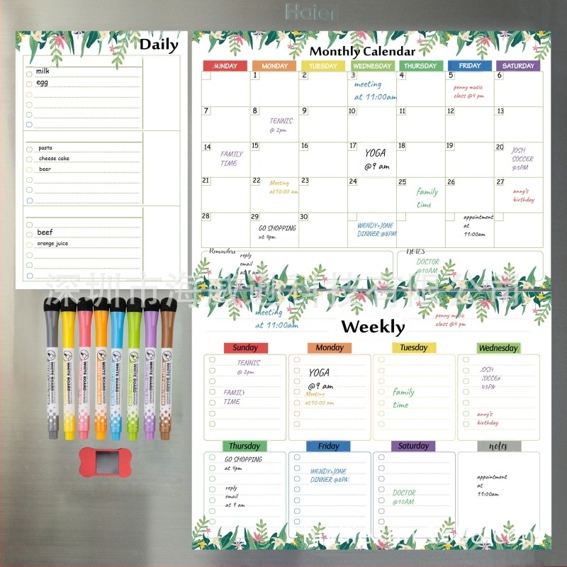 Calendar ștergător lună săptămână program tablă albă magnetică tablă albă ștergătoare uscate frigider autocolant tablă mesaj tablă albă moale 3 seturi