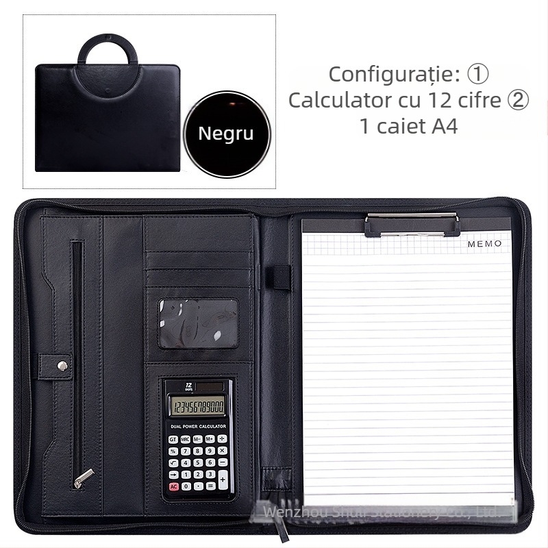 Dosar A4 multifuncțional Spot, dosar din piele PU, cu foi libere, fermoar, geantă de birou, dosar manager, personalizat, en-gros