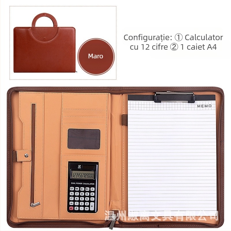 Dosar A4 multifuncțional Spot, dosar din piele PU, cu foi libere, fermoar, geantă de birou, dosar manager, personalizat, en-gros