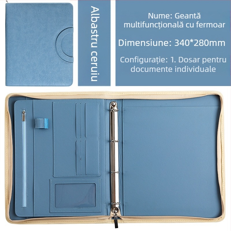 Dosar A4 multifuncțional Spot, dosar din piele PU, cu foi libere, fermoar, geantă de birou, dosar manager, personalizat, en-gros