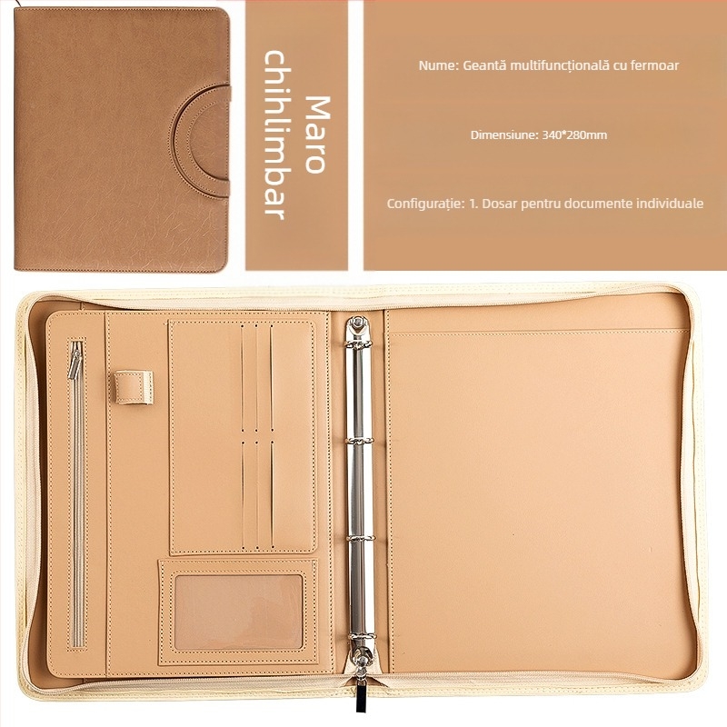 Dosar A4 multifuncțional Spot, dosar din piele PU, cu foi libere, fermoar, geantă de birou, dosar manager, personalizat, en-gros