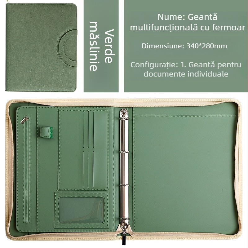 Dosar A4 multifuncțional Spot, dosar din piele PU, cu foi libere, fermoar, geantă de birou, dosar manager, personalizat, en-gros