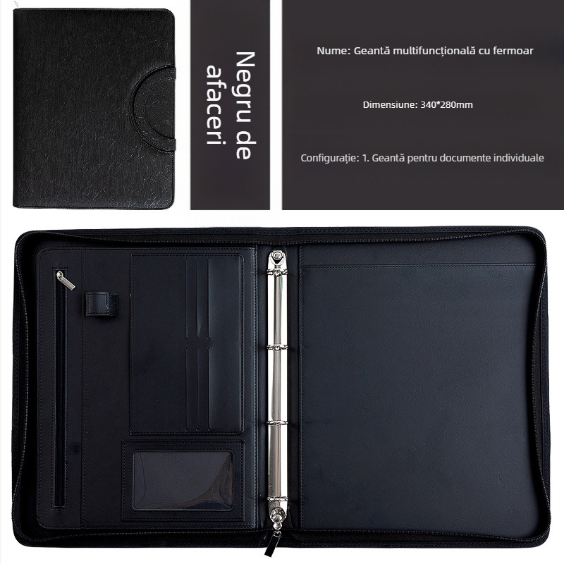 Dosar A4 multifuncțional Spot, dosar din piele PU, cu foi libere, fermoar, geantă de birou, dosar manager, personalizat, en-gros