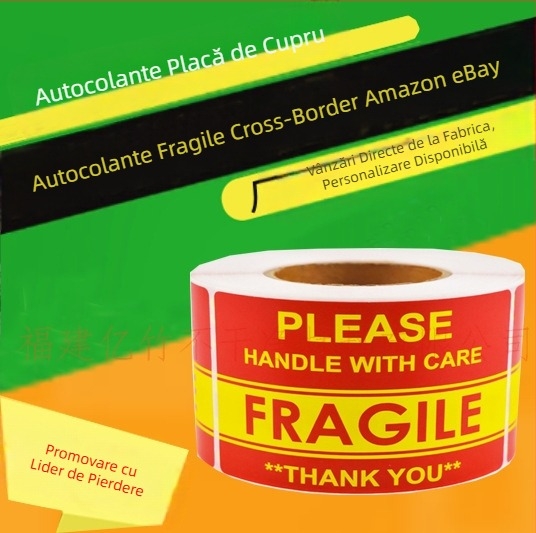 Etichete autocolante de avertizare pentru logistica produselor transfrontaliere Amazon Ebay, cele mai bine vândute. Vă rugăm să manipulați cu grijă etichetele fragile.