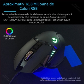 Logitech G502HERO Mouse cu fir pentru jocuri, Master SE, electric, competiție, contragreutate mecanică, mâncare pui cf, programare macro, despachetare