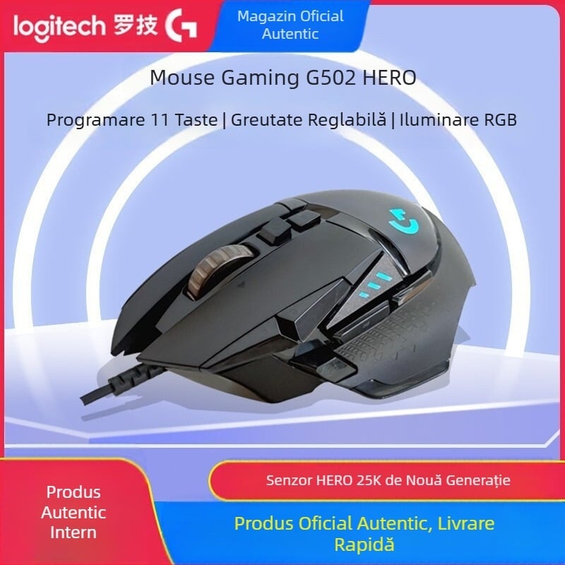 Logitech G502HERO Mouse cu fir pentru jocuri, Master SE, electric, competiție, contragreutate mecanică, mâncare pui cf, programare macro, despachetare
