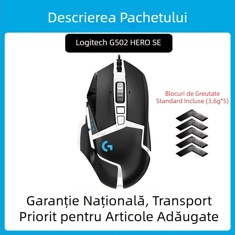 Logitech G502HERO Mouse cu fir pentru jocuri, Master SE, electric, competiție, contragreutate mecanică, mâncare pui cf, programare macro, despachetare