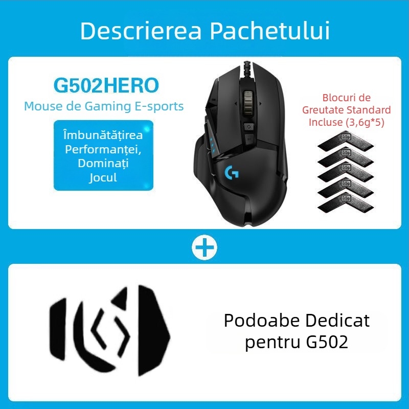 Logitech G502HERO Mouse cu fir pentru jocuri, Master SE, electric, competiție, contragreutate mecanică, mâncare pui cf, programare macro, despachetare
