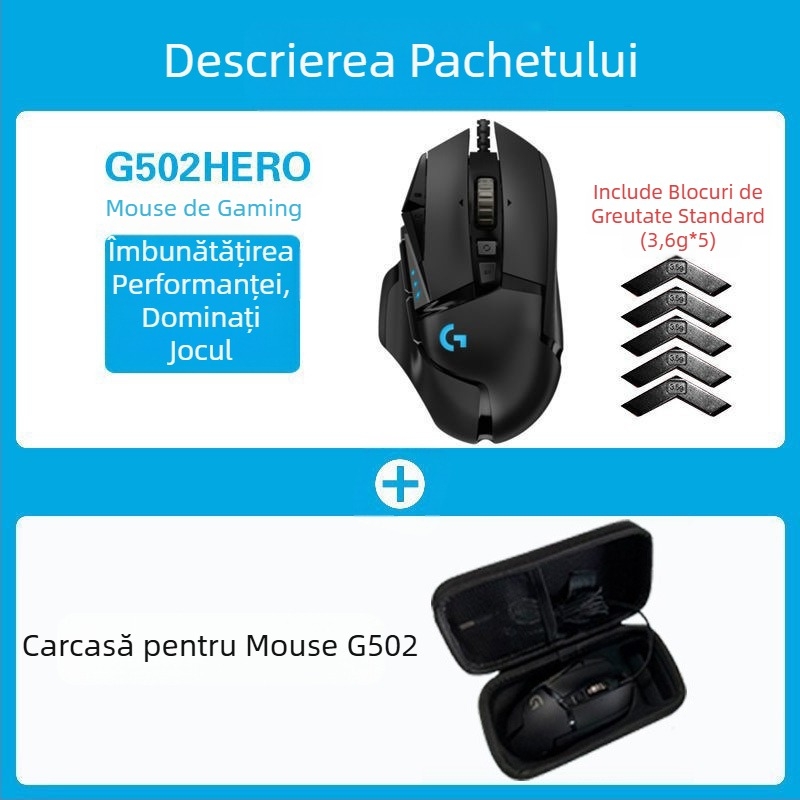 Logitech G502HERO Mouse cu fir pentru jocuri, Master SE, electric, competiție, contragreutate mecanică, mâncare pui cf, programare macro, despachetare