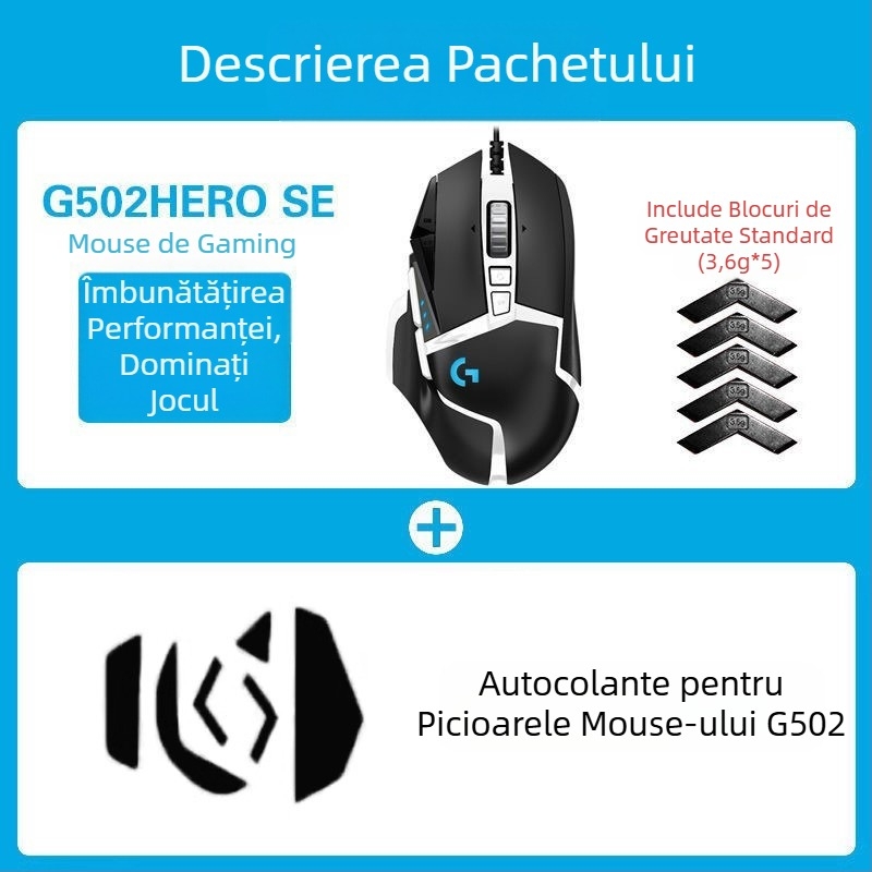 Logitech G502HERO Mouse cu fir pentru jocuri, Master SE, electric, competiție, contragreutate mecanică, mâncare pui cf, programare macro, despachetare