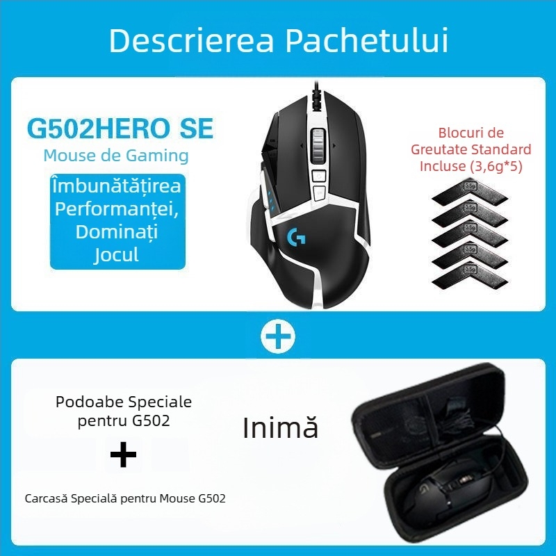Logitech G502HERO Mouse cu fir pentru jocuri, Master SE, electric, competiție, contragreutate mecanică, mâncare pui cf, programare macro, despachetare