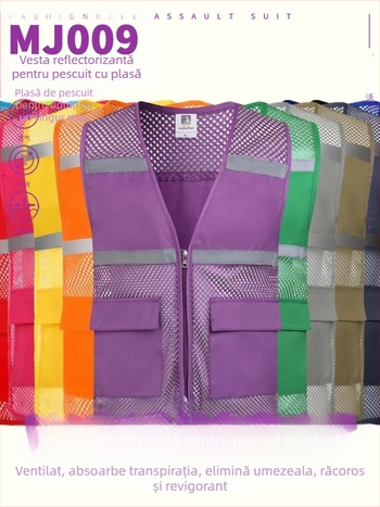 Vestă de siguranță reflectorizantă, îmbrăcăminte, vestă galbenă pentru șantier de construcții, respirabilă, pentru salubritate, pentru muncitori, pentru bărbați, personalizat, imprimat cu logo-ul