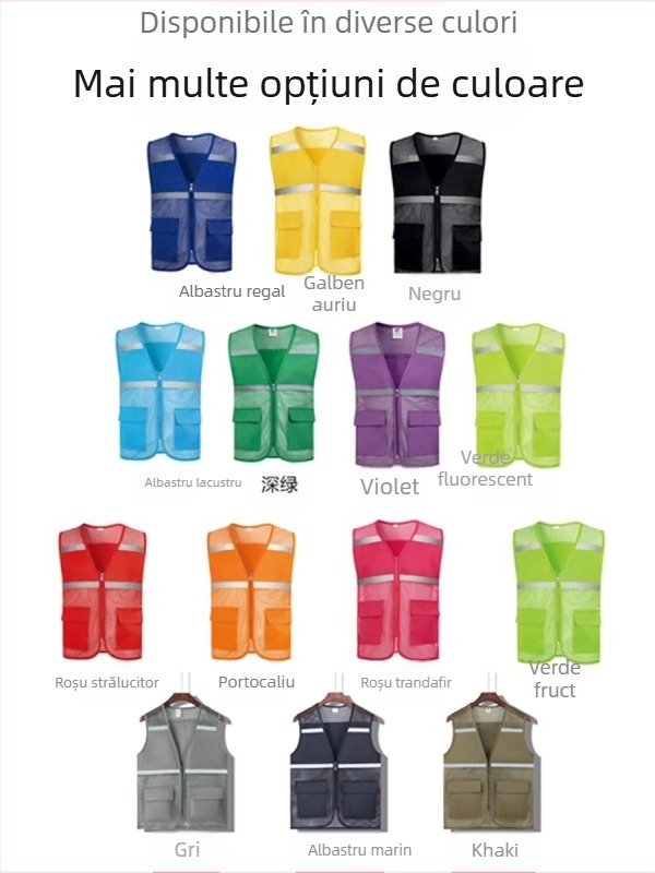 Vestă de siguranță reflectorizantă, îmbrăcăminte, vestă galbenă pentru șantier de construcții, respirabilă, pentru salubritate, pentru muncitori, pentru bărbați, personalizat, imprimat cu logo-ul